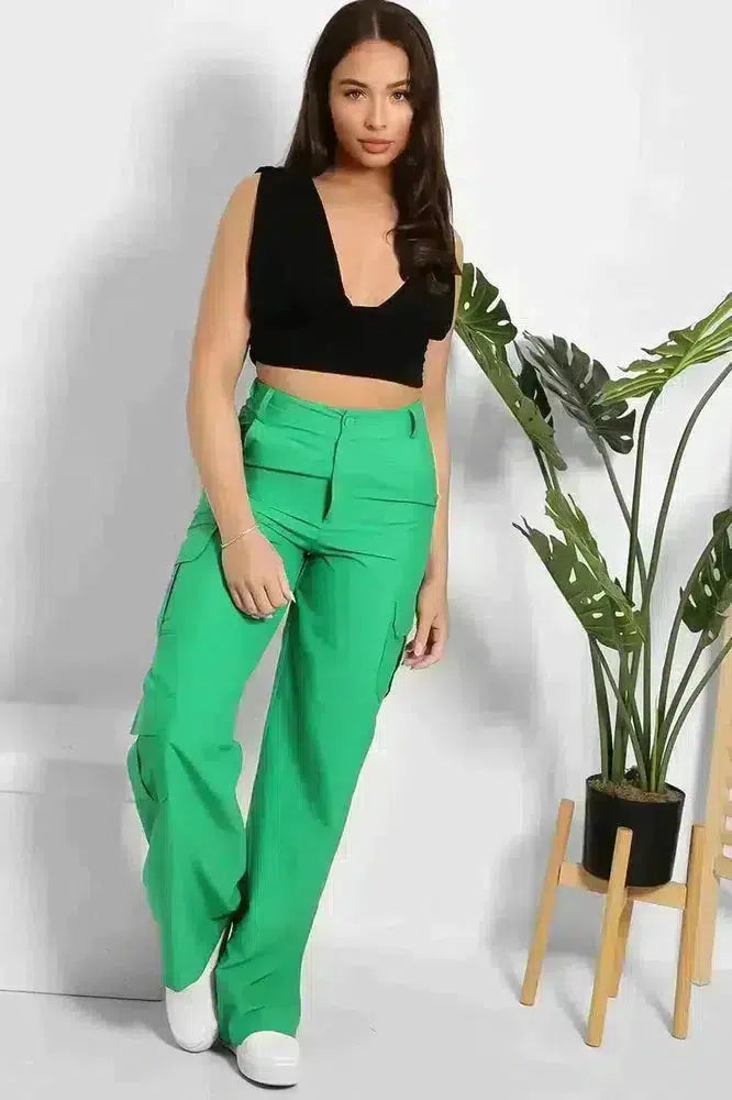 Skinny Fit Wide Leg Cargo Trousers