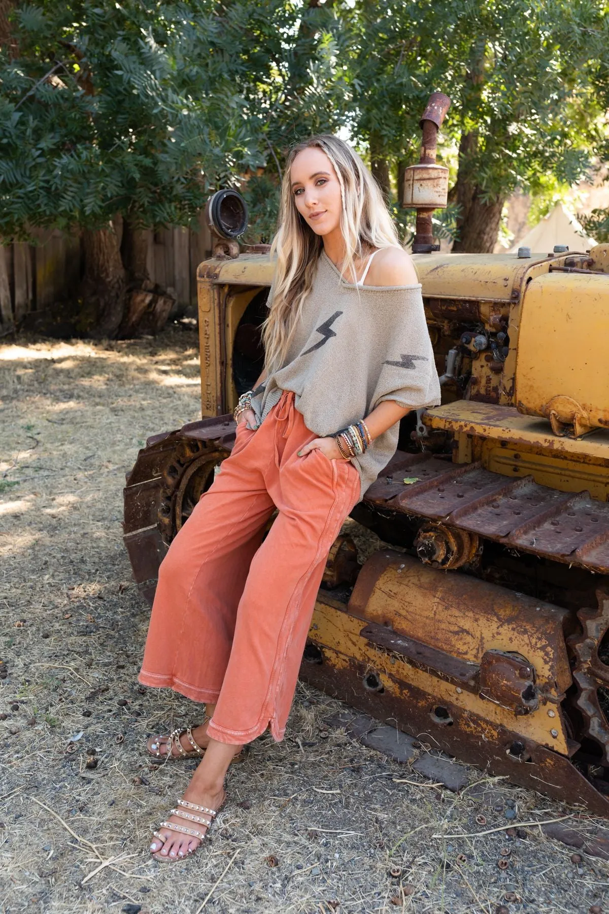 So Comfy Wide Leg Pant Cropped Length - Faded Rust