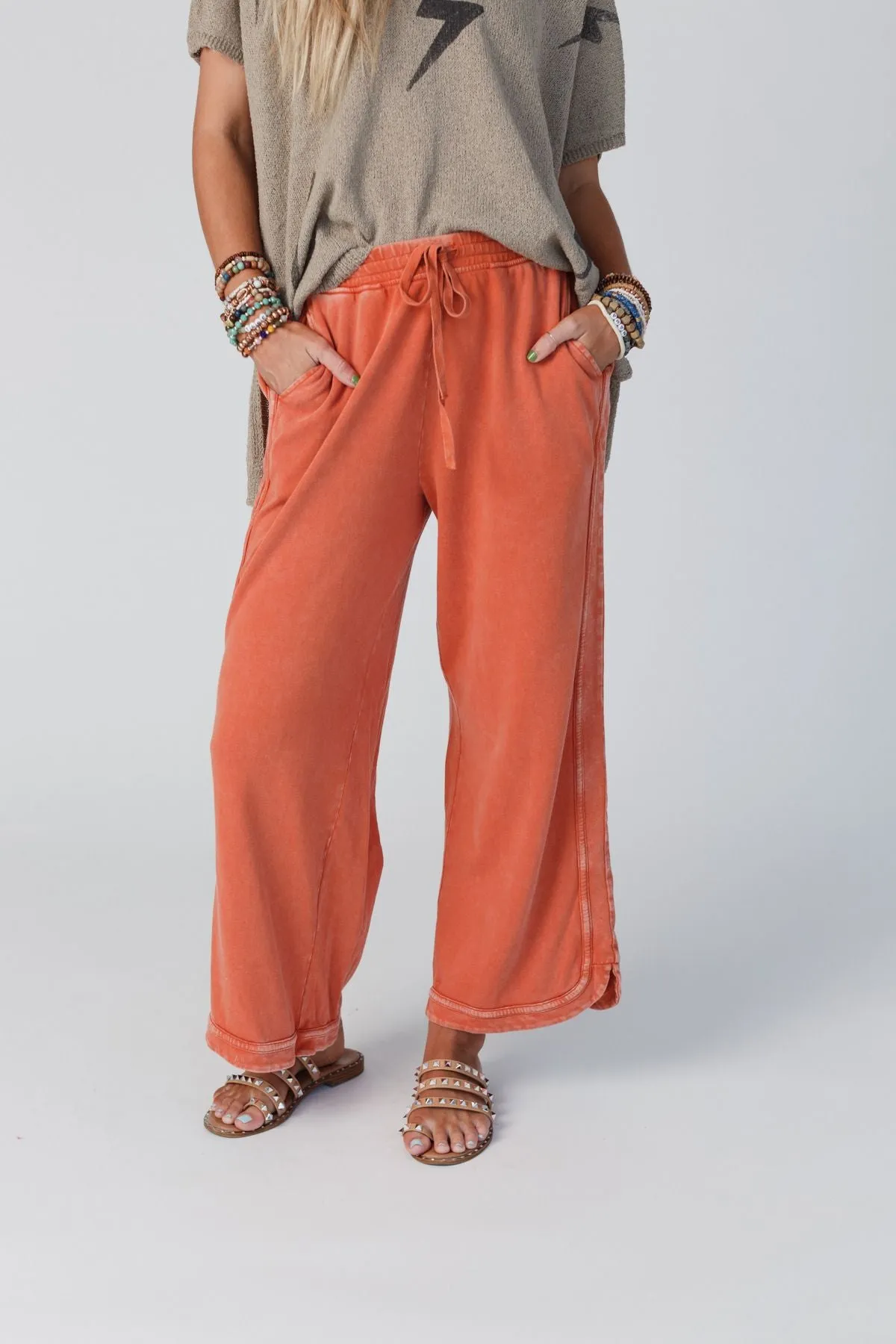 So Comfy Wide Leg Pant Cropped Length - Faded Rust