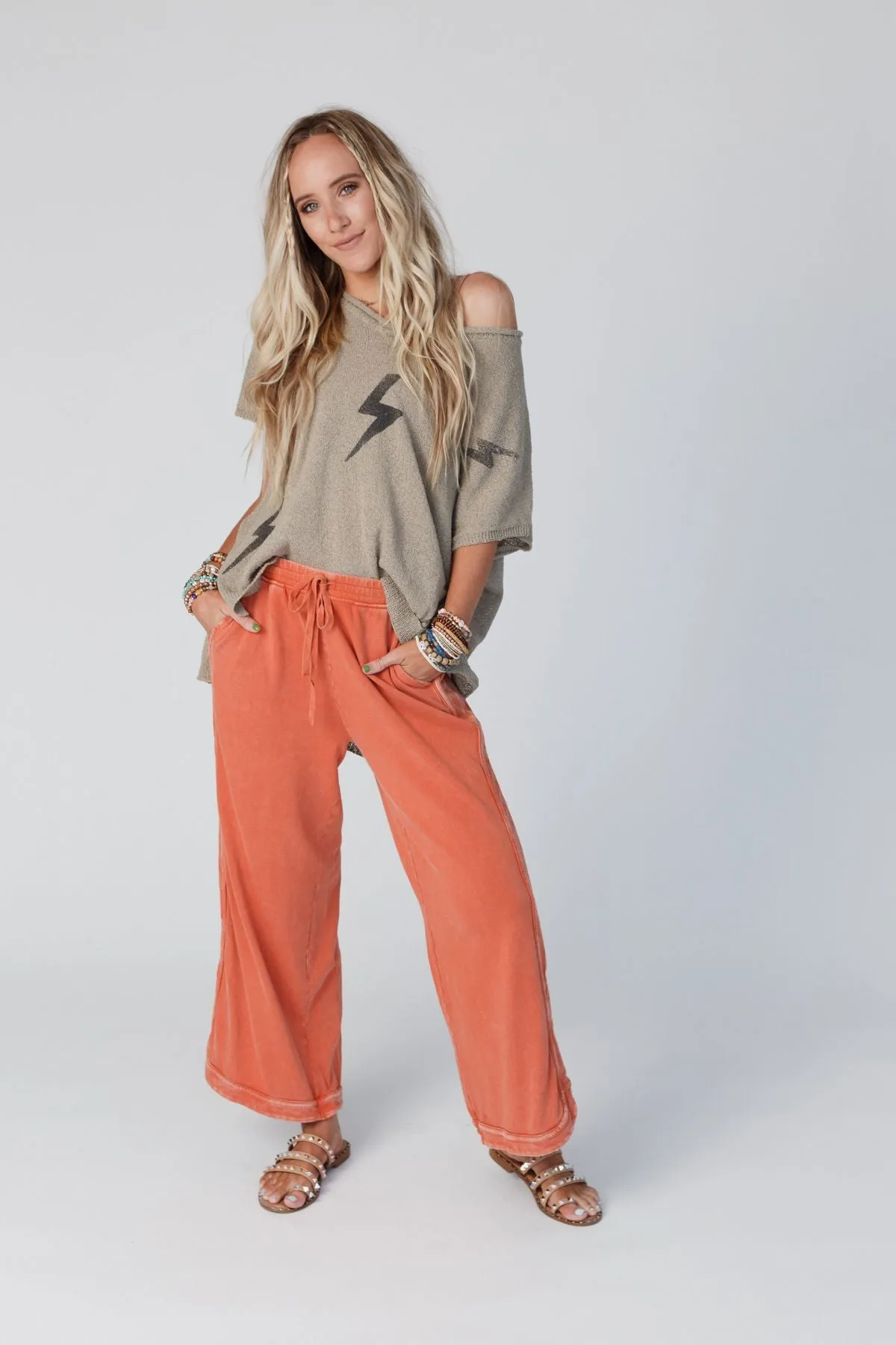 So Comfy Wide Leg Pant Cropped Length - Faded Rust