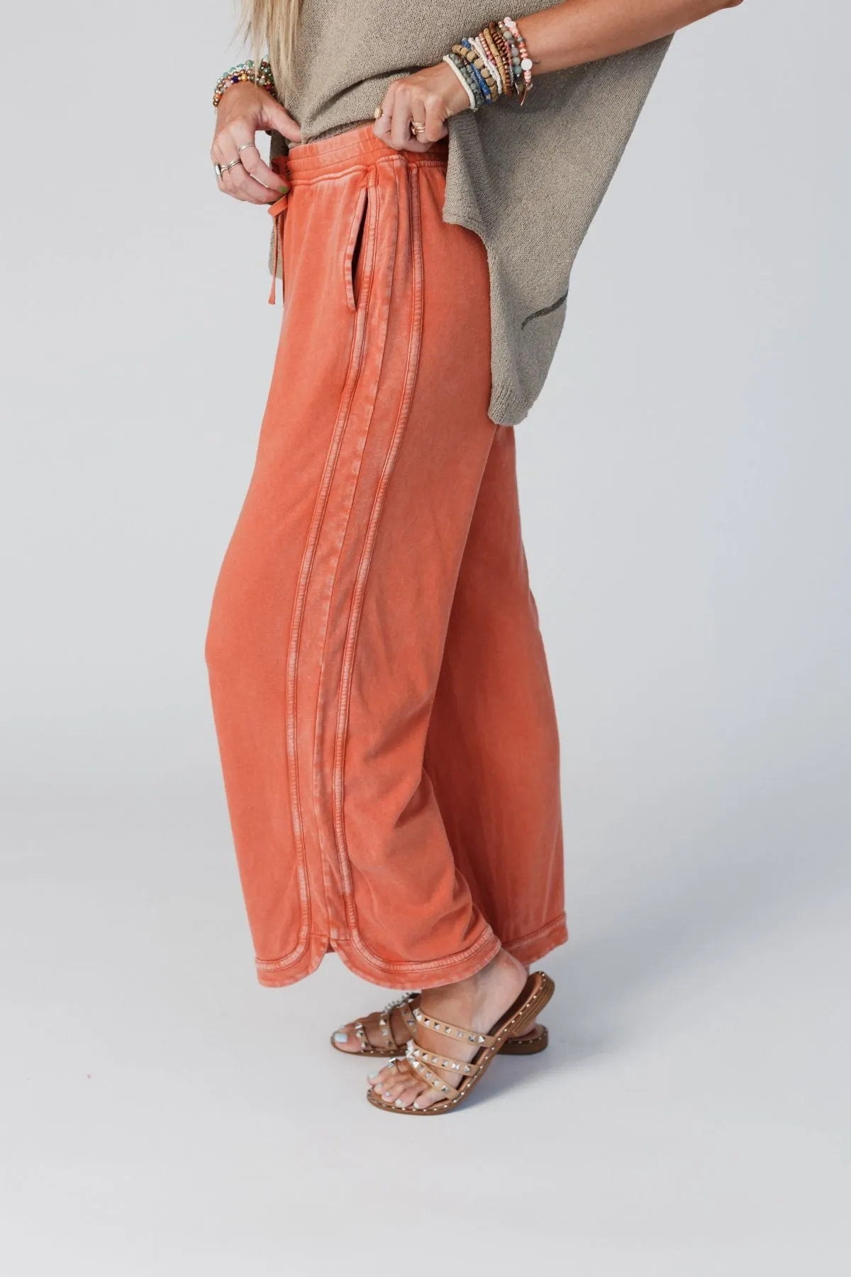 So Comfy Wide Leg Pant Cropped Length - Faded Rust