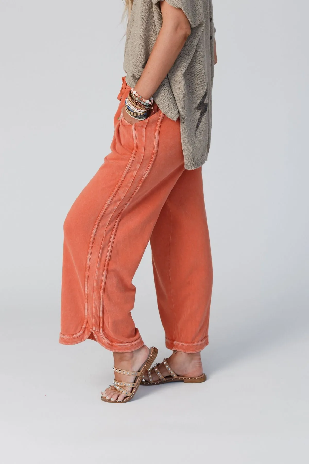 So Comfy Wide Leg Pant Cropped Length - Faded Rust