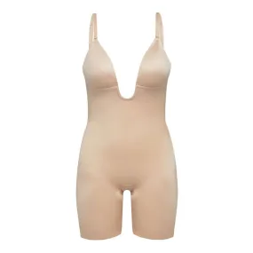 SPANX Suit Your Fancy Medium Control Plunge Low Back Mid-Thigh Bodysuit - Champagne Beige