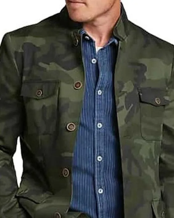 Stand Collar Four-Pocket Casual Camouflage Jacket