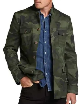 Stand Collar Four-Pocket Casual Camouflage Jacket