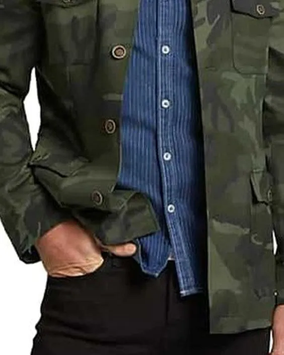 Stand Collar Four-Pocket Casual Camouflage Jacket