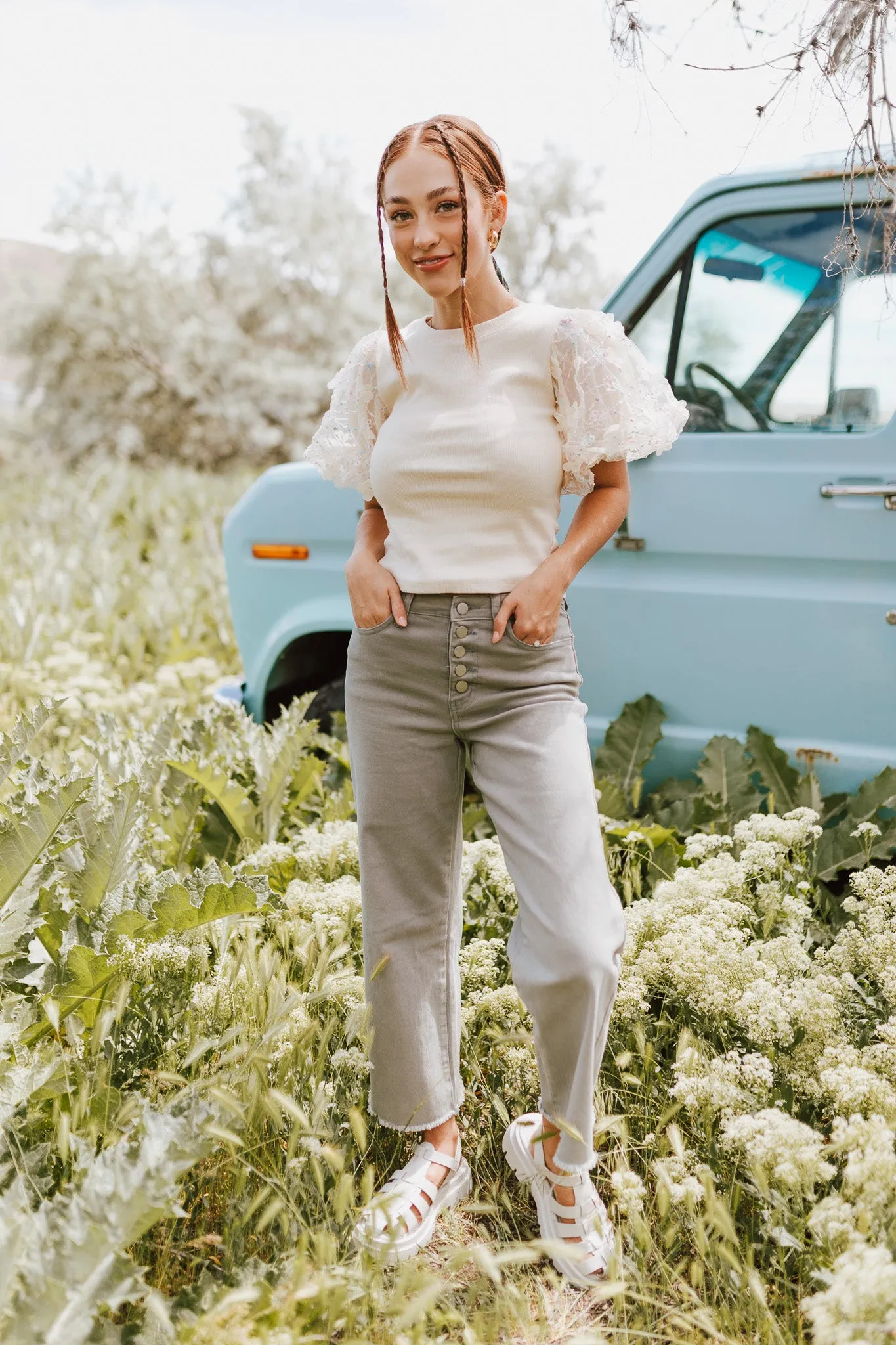 The Matilda Wide Leg Jean in Sage Denim