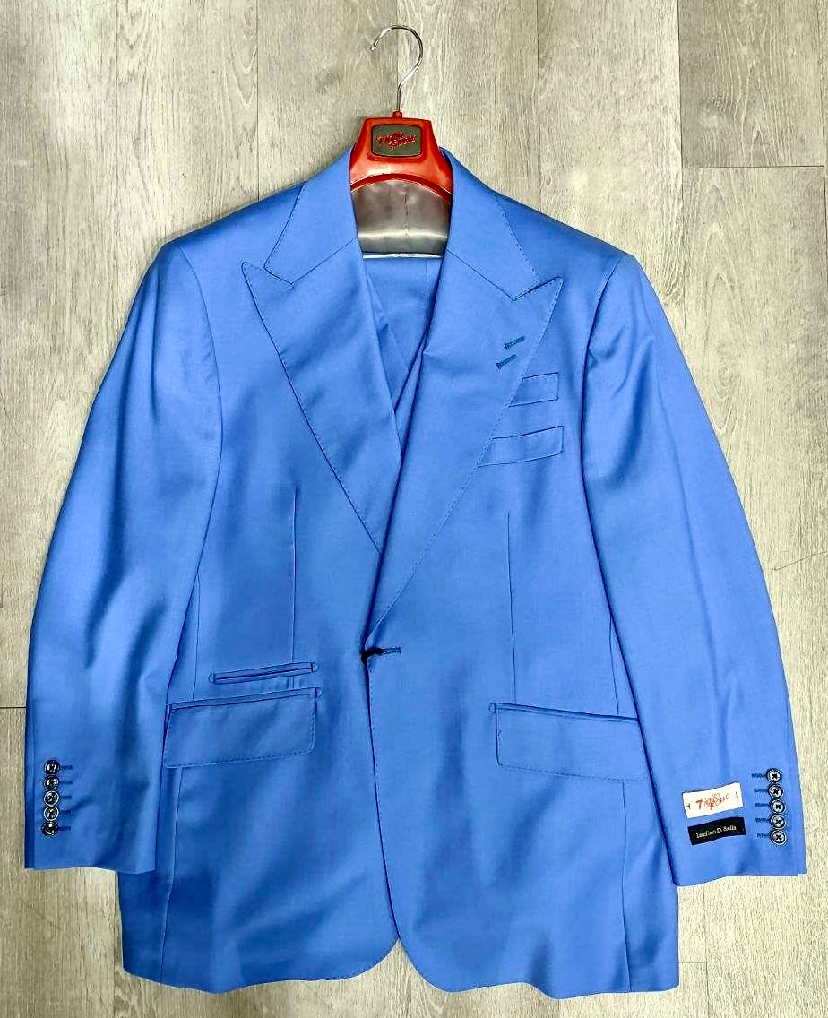 Tiglio Rosso New Rosso Sky Blue Wide Leg Pure Wool Suit & Vest TL2657