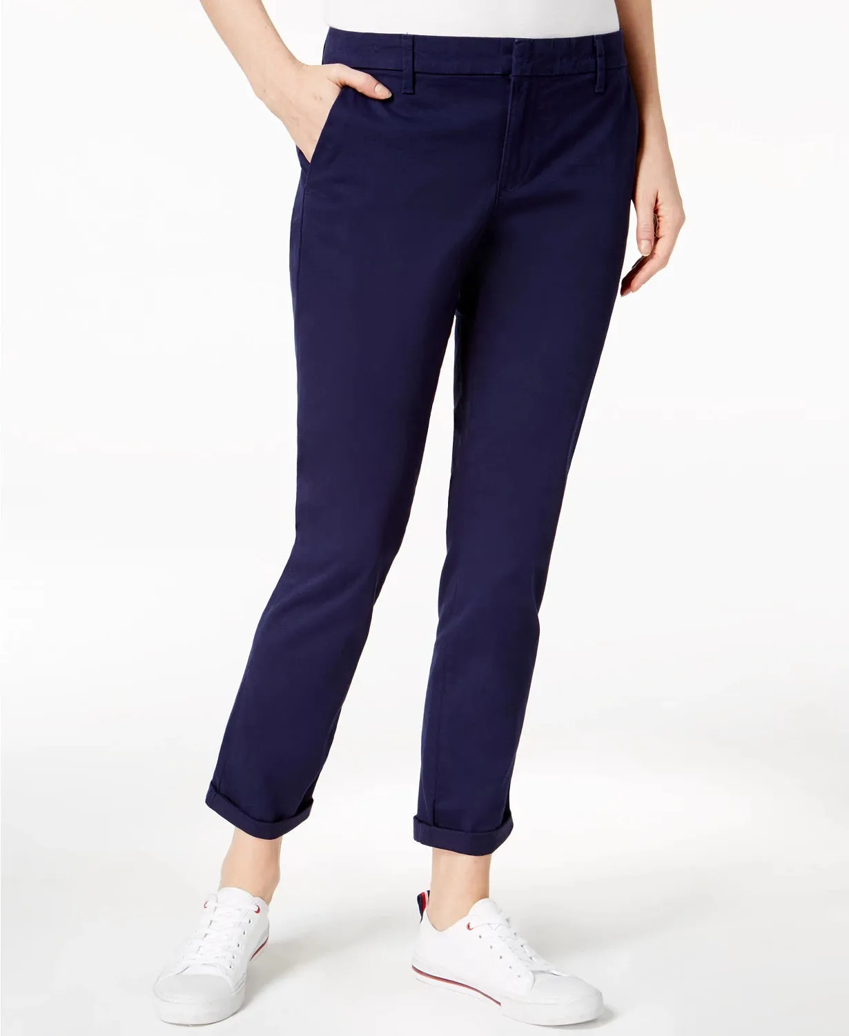 Tommy Hilfiger Women's Th Flex Cuffed Chino Straight Leg Pants Navy Size 16