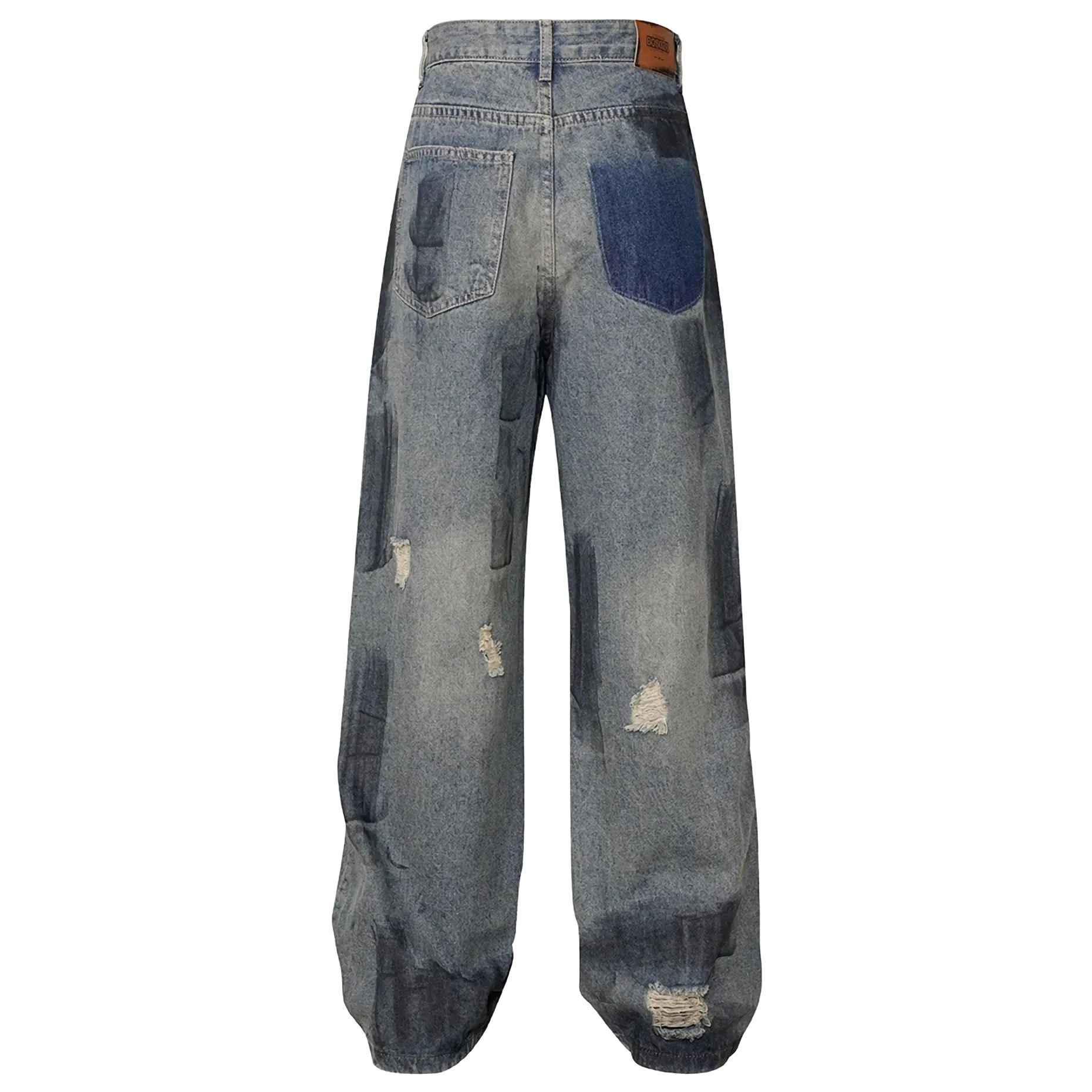 'Varnish' Painted and Torn Wide-Leg Denim Jeans