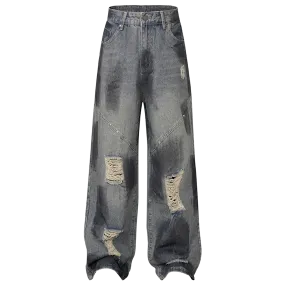 'Varnish' Painted and Torn Wide-Leg Denim Jeans