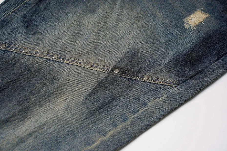 'Varnish' Painted and Torn Wide-Leg Denim Jeans