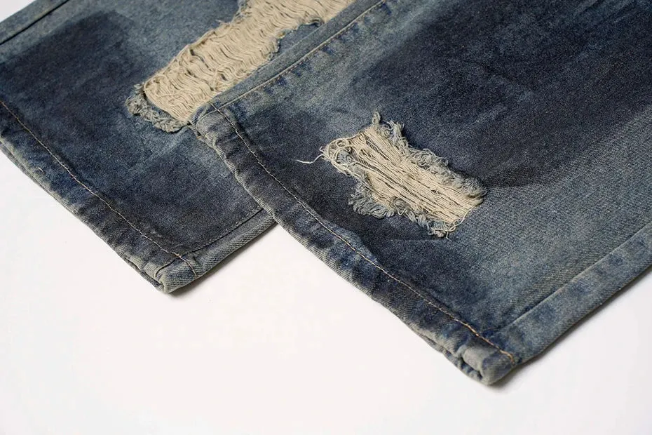 'Varnish' Painted and Torn Wide-Leg Denim Jeans