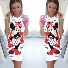 Vestidos Plus Size Sexy Pencil Knee-Length Dress Brief Sleeveless O-neck Animal Mouse Carton Print Women Dresses 71559 GS