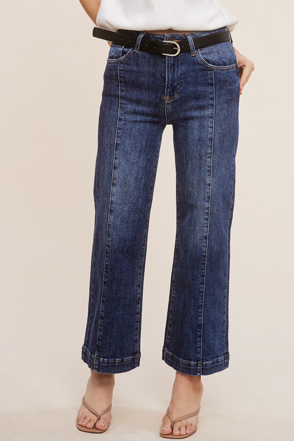 Wide Leg Front Stitch Denim