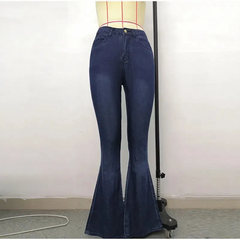 Women's Vintage Distressed Stretchy Skinny Wide Leg Flare Jeans